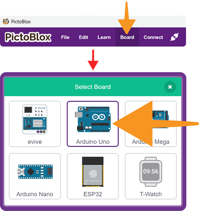 Select Arduino board