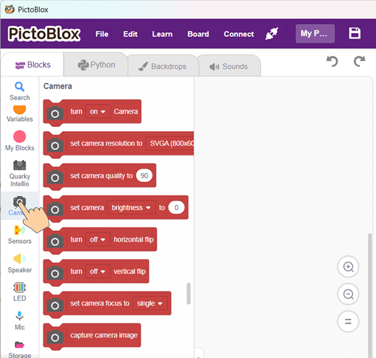 Camera Block Selection in PictoBlox