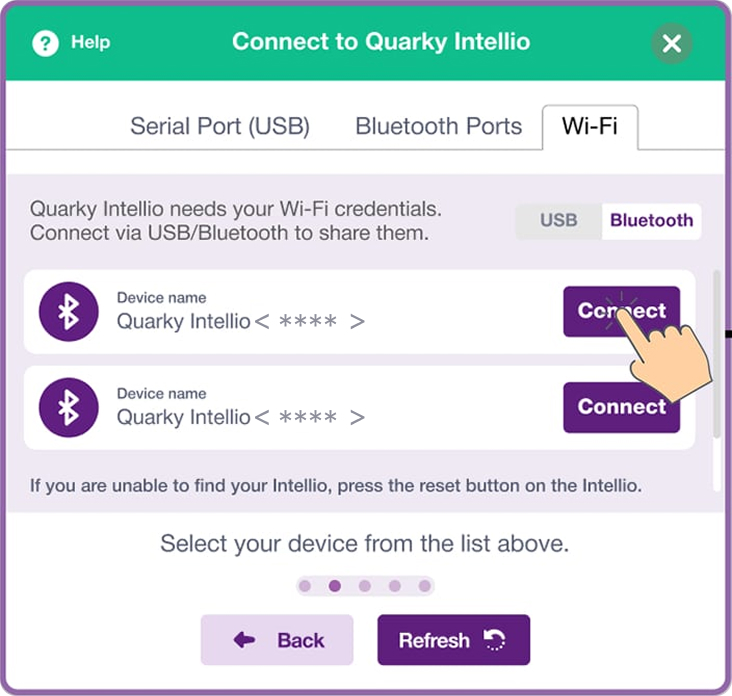 Click on Connect quarky intellio with Name