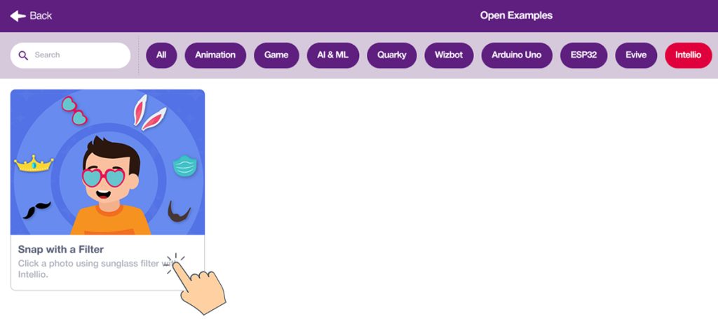 Selection of Snap with Filter Example from Example section