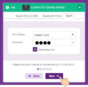Intellio WIFI name and Password Entering and click on next