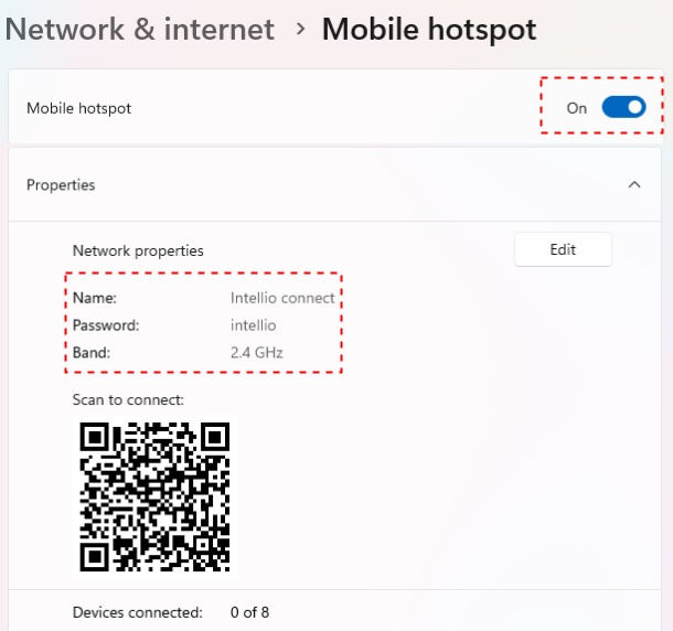 Mobile Hotspot Name and Password Sharing to PictoBlox