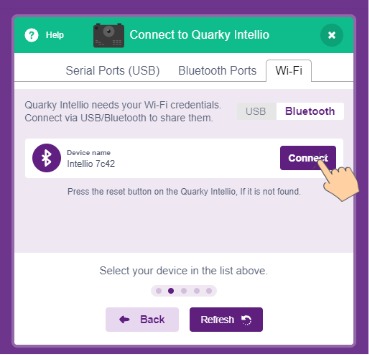 Quarky Intellio Selecting and click on connect