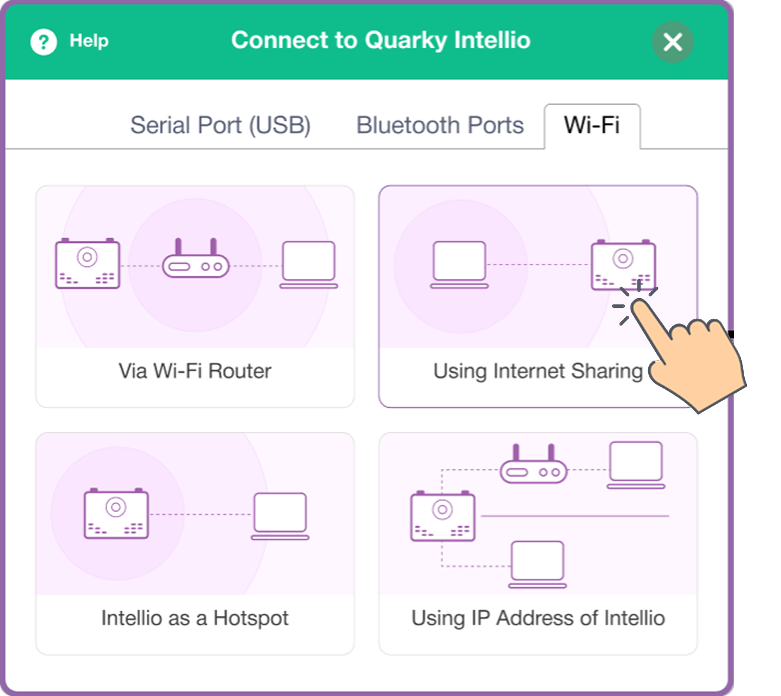 Choose as using internet sharing