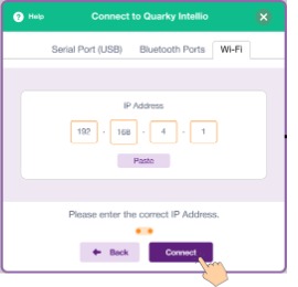 Click Connect Using IP Address of Intellio