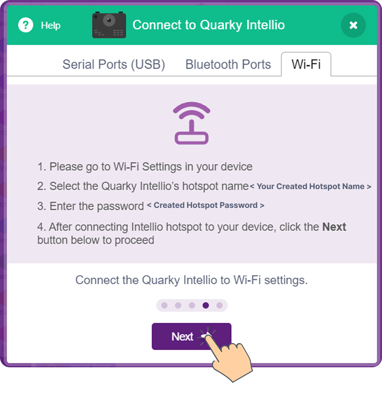 Click on next after connecting to wifi creation