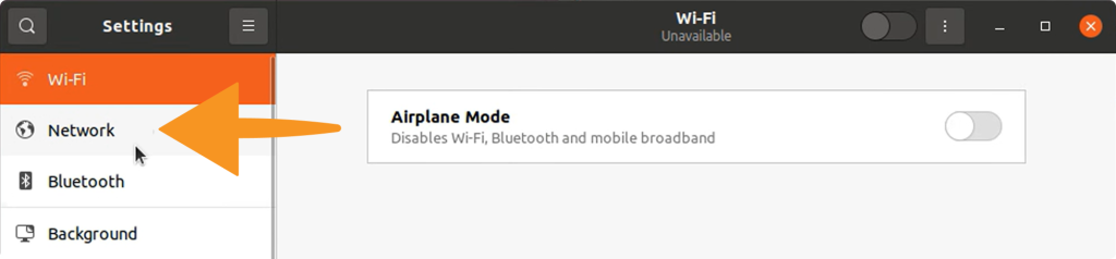Click on the Network tab in linux