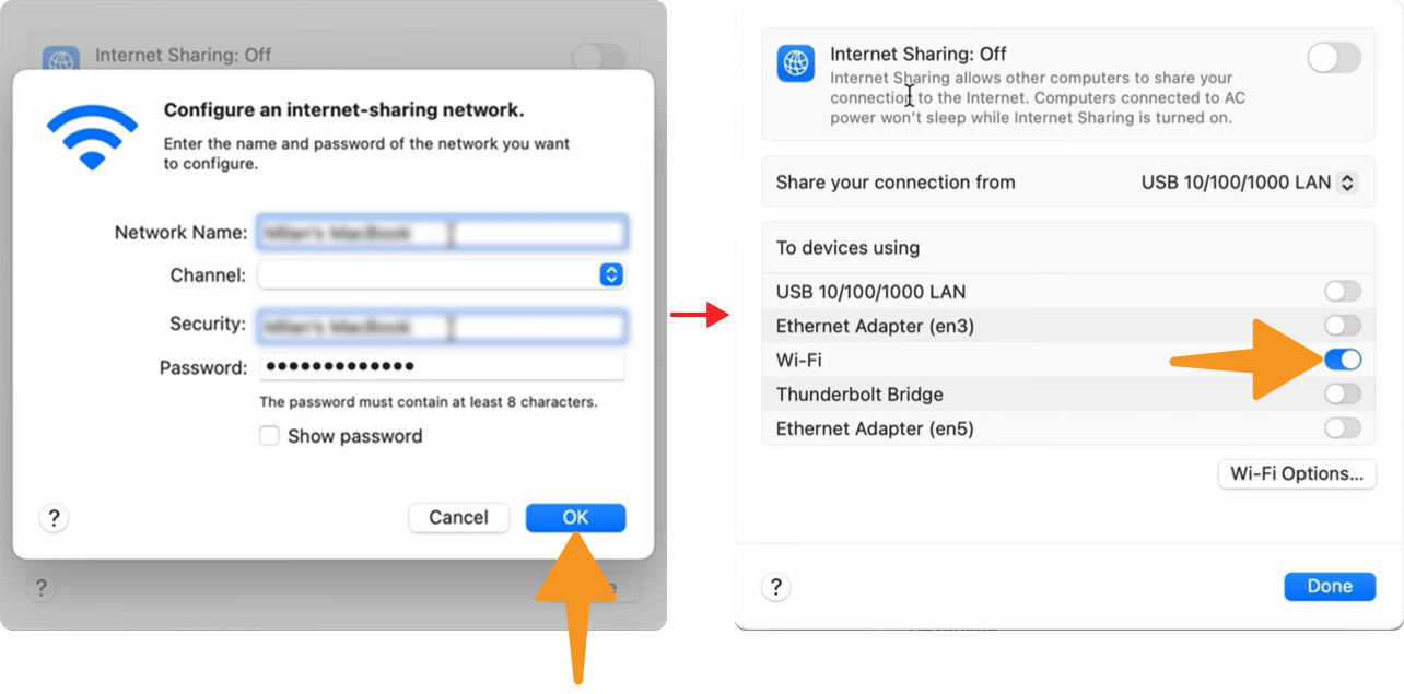 Configure Internet sharing network