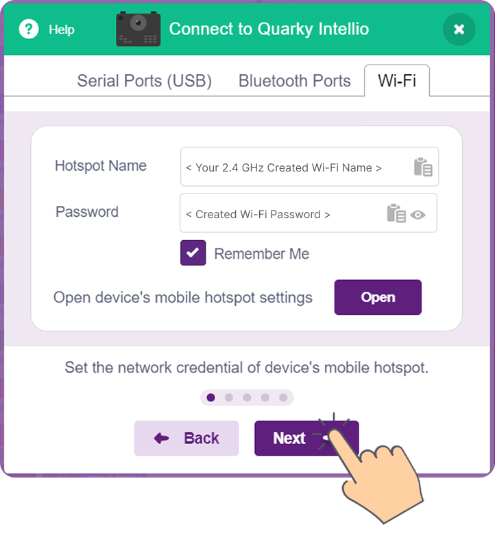Enter Created Wifi name and pass and Click on next
