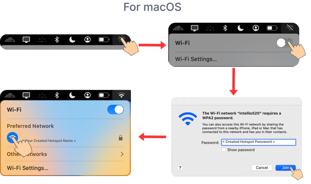 Connect Wifi in mac os in hotspot method