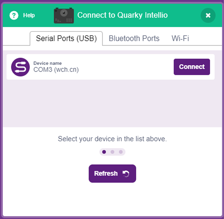 Serial port Connection for Quarky Intellio