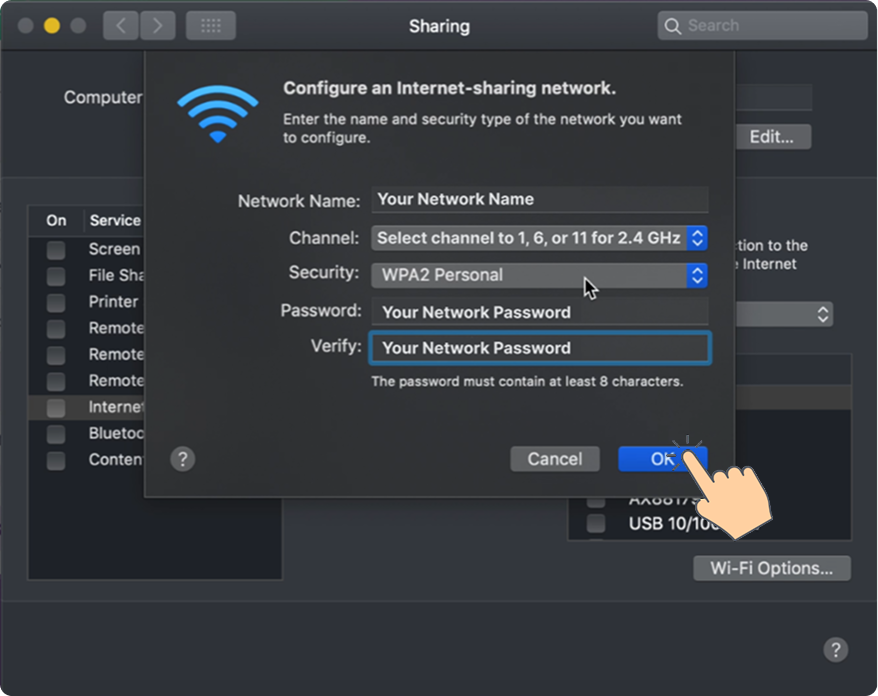 Set and Copy wifi name and Password