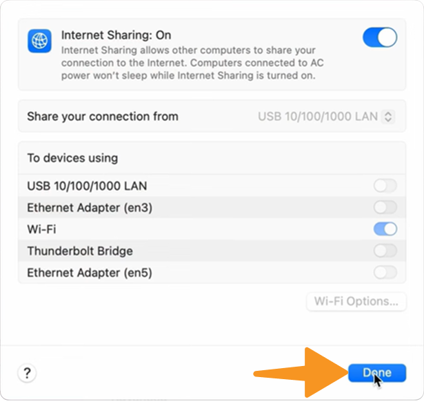 Turn ON Internet Sharing