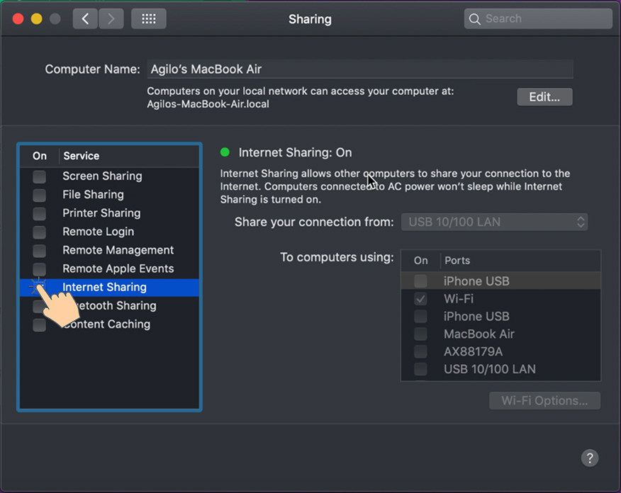 Turn on Internet Sharing mac os monitory