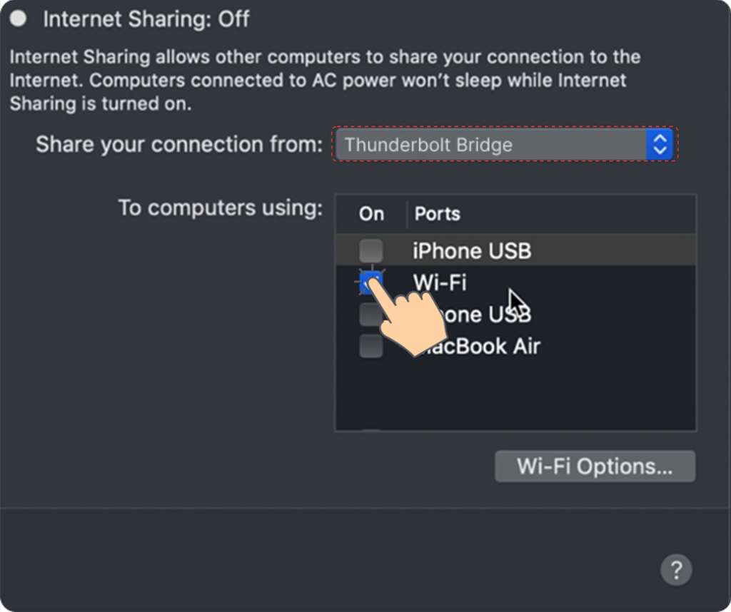 Wi-Fi to Thunderbolt Bridge