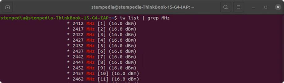 iw list grep MHz command run