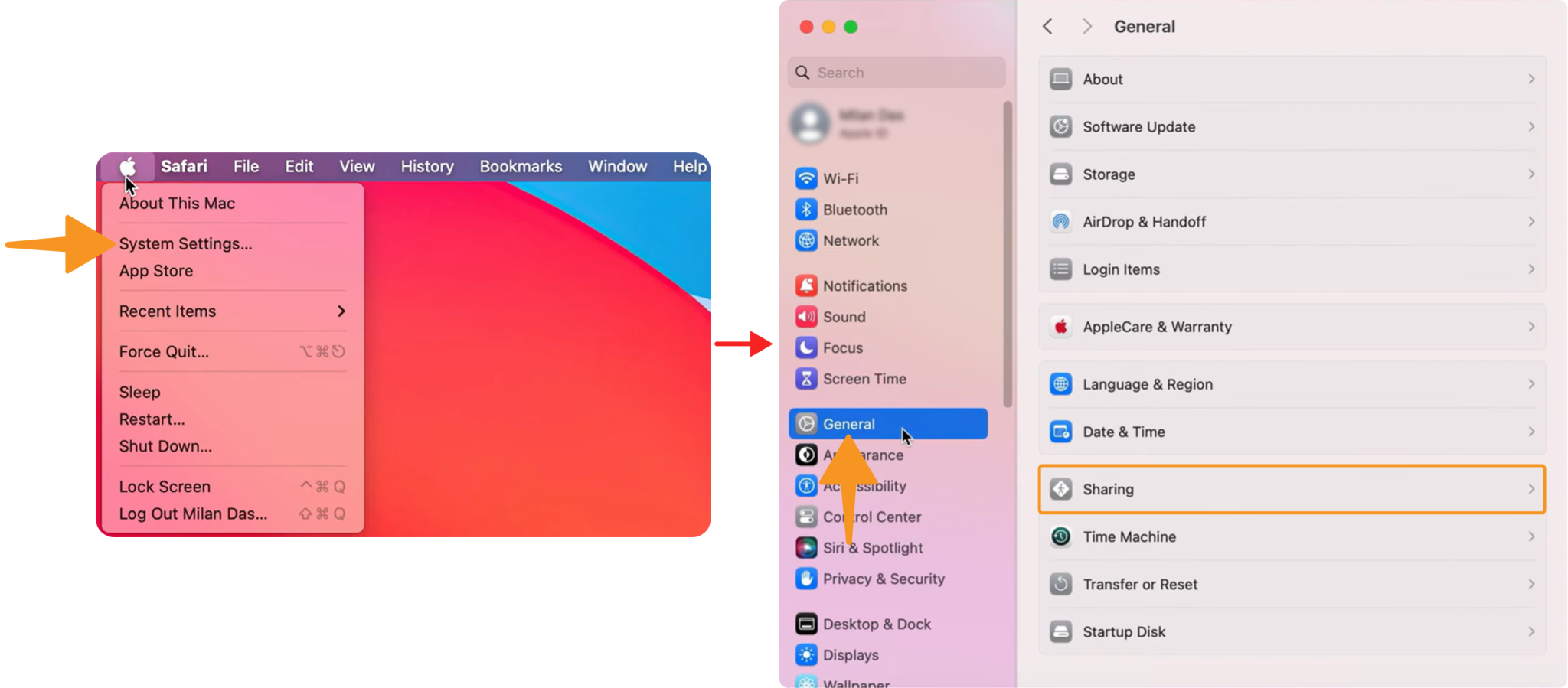 system setting general sharing