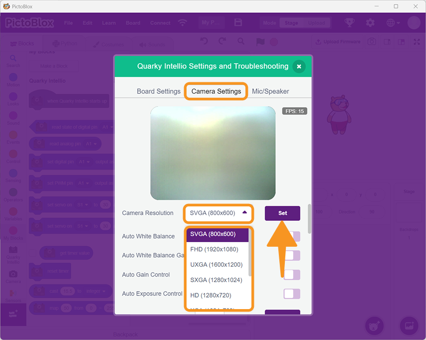 Set Camera Resolution