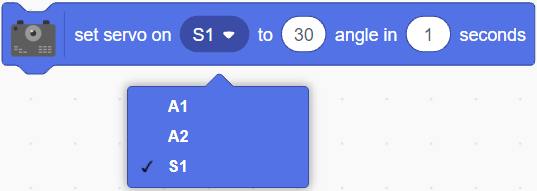 set servo on ( ) to ( ) angle in ( ) seconds