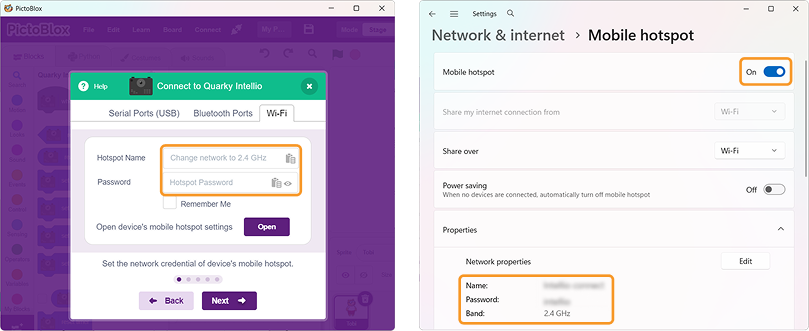 Check that the hotspot name and password are similar