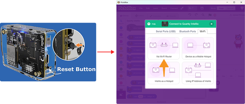 Press reset button then start connection process again