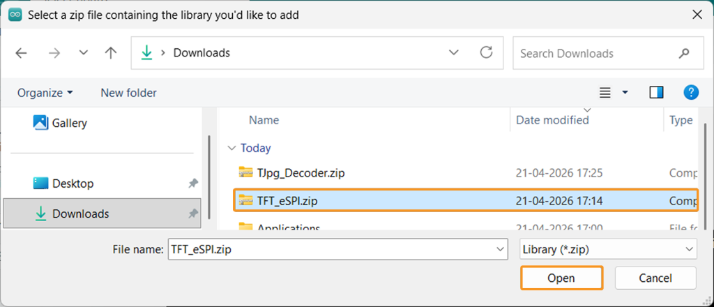 Select zip file