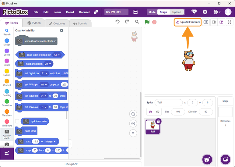 Upload firmware button from Home screen