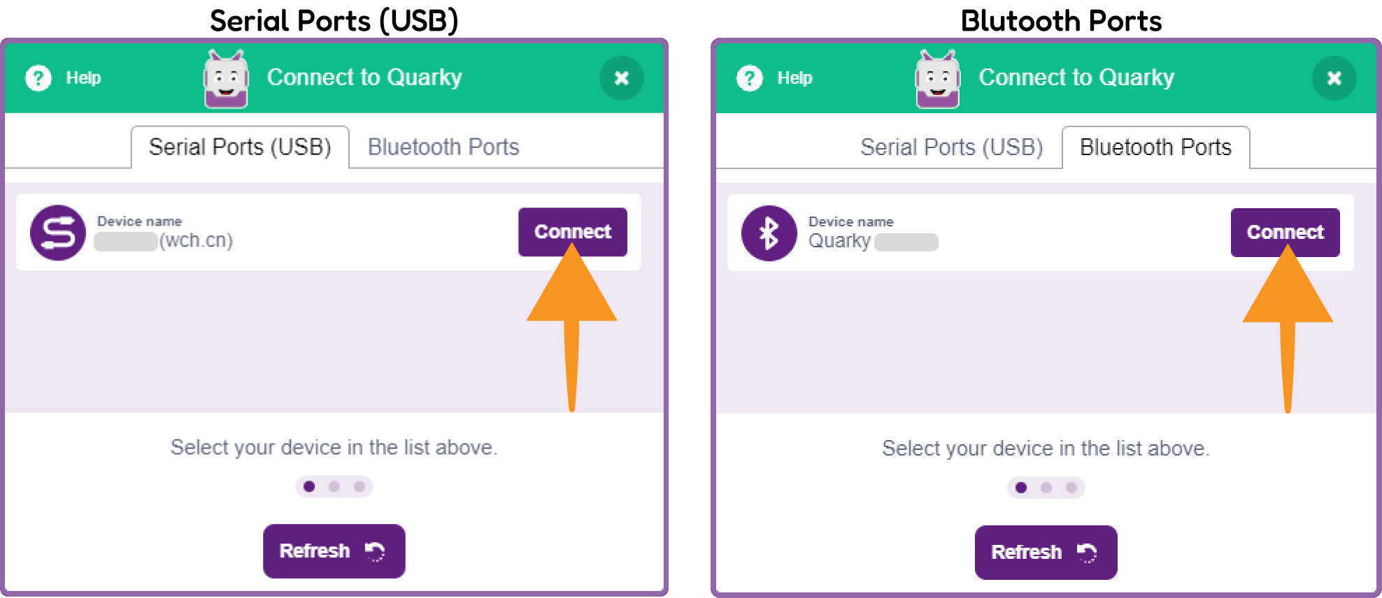 Click on connect button to connect Quarky