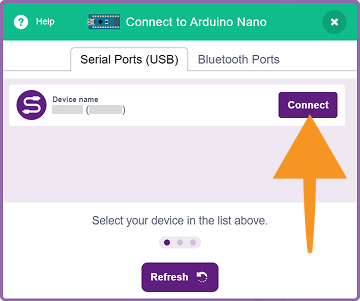 Click on the connect button to connect arduino nano