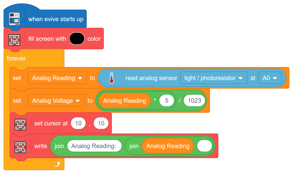 Displaying Analog Reading - Evive Analog Sensor Reader
