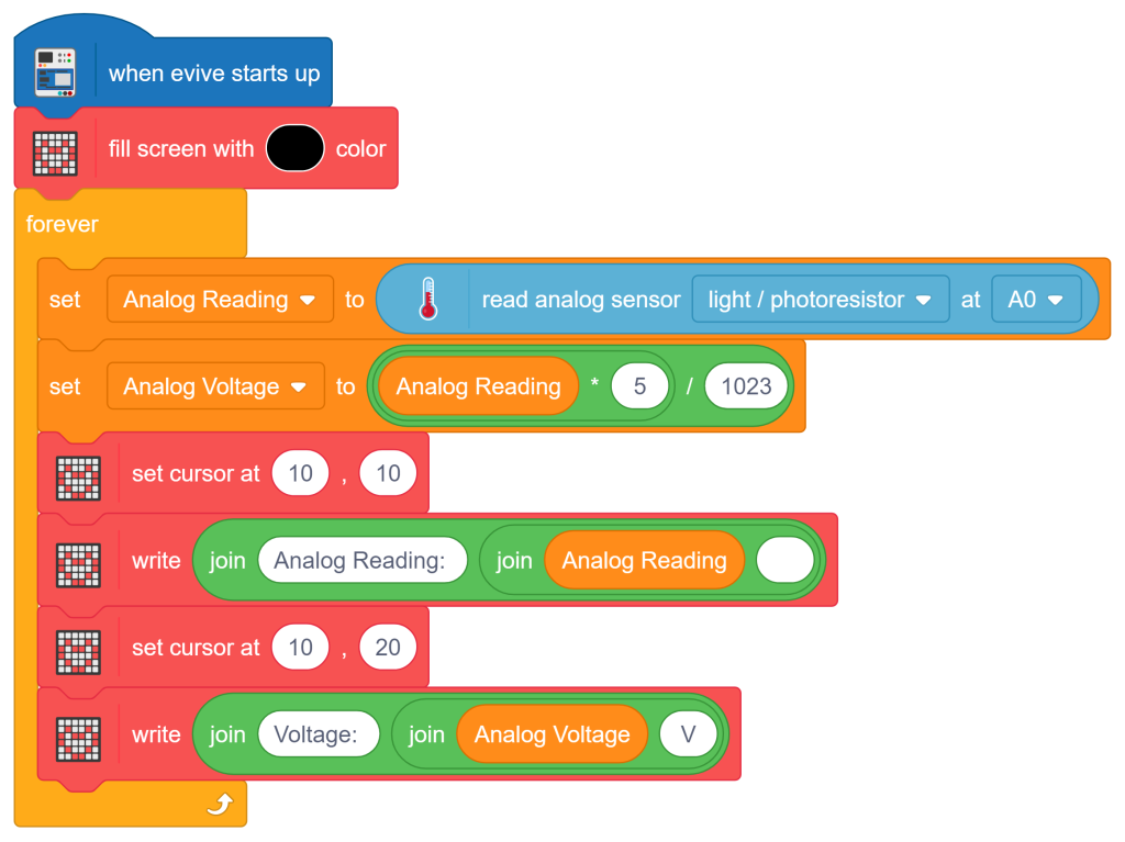 Displaying Analog Voltage - Evive Analog Sensor Reader