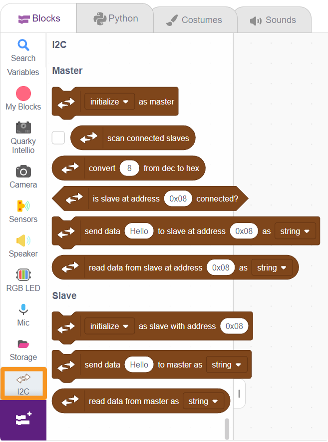 Quarky intellio i2c blocks