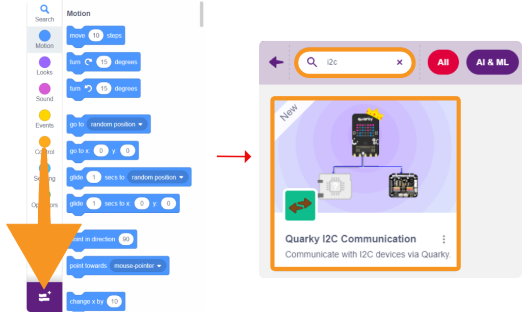 Search for and select the I2C extension