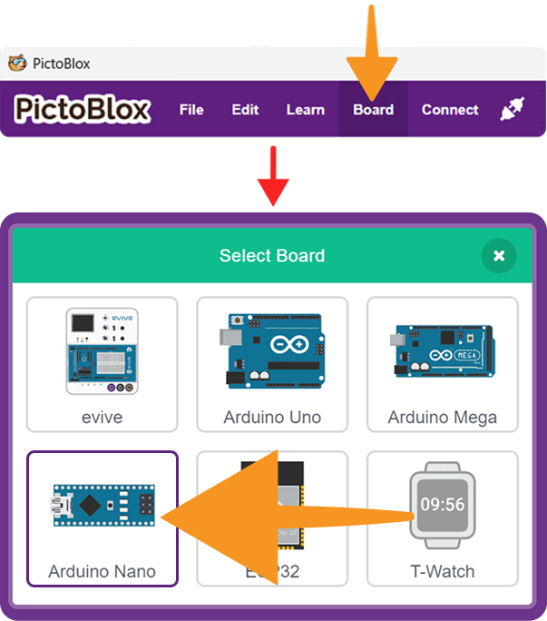 Select Arduino nano board
