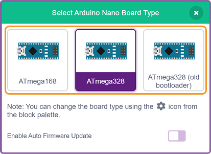 Select nano board as you have