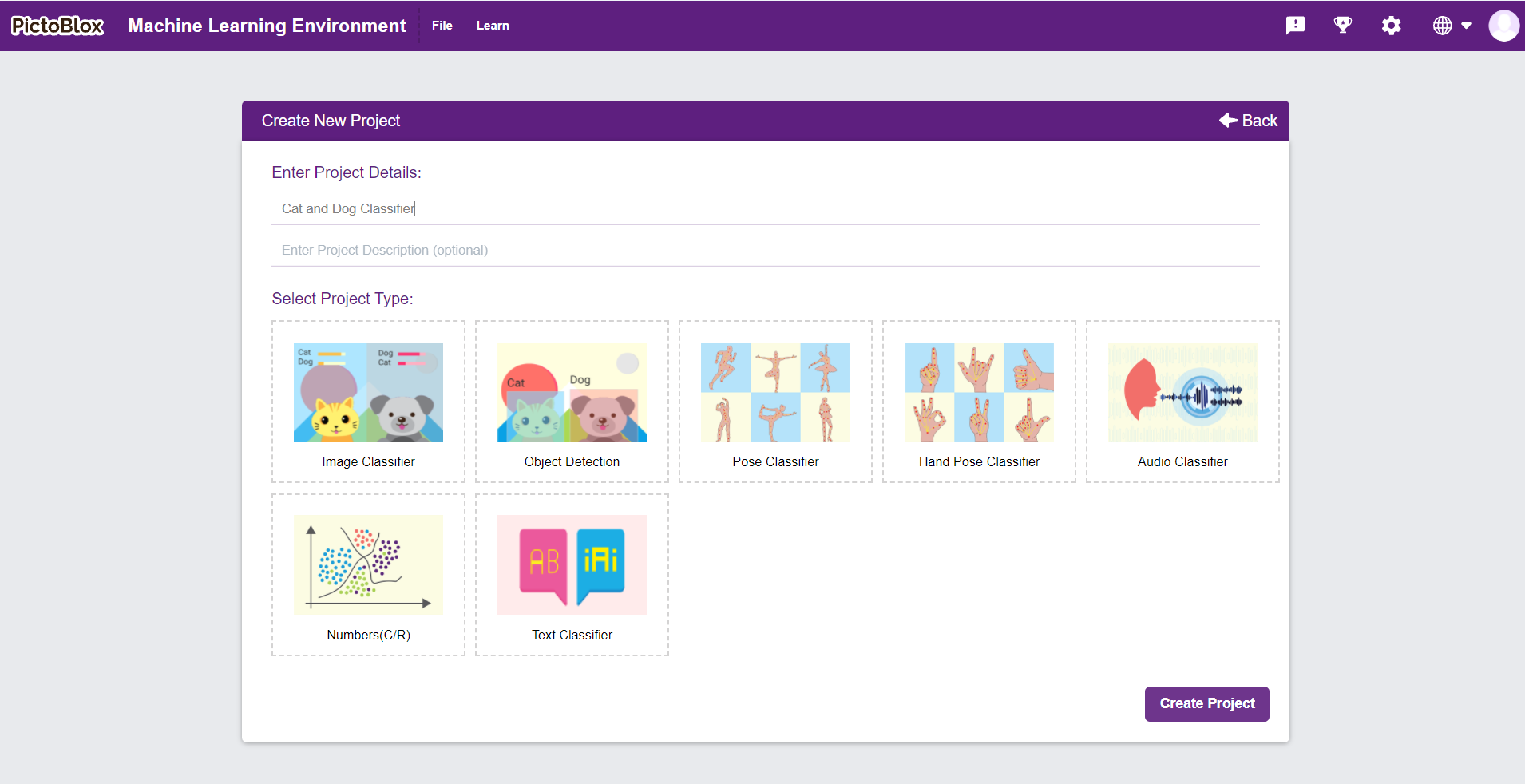 cat and dog classifier project create