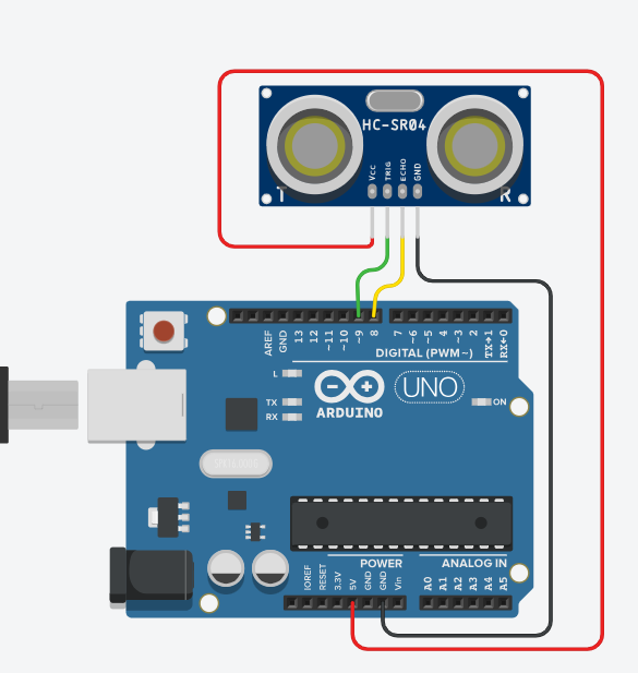 Circuit Connection of Arduino UNO with Ultasonic Sensor