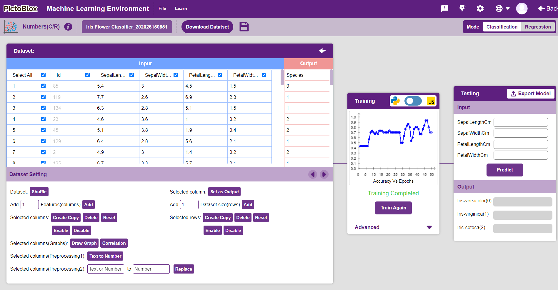 load trained iris flower classification model