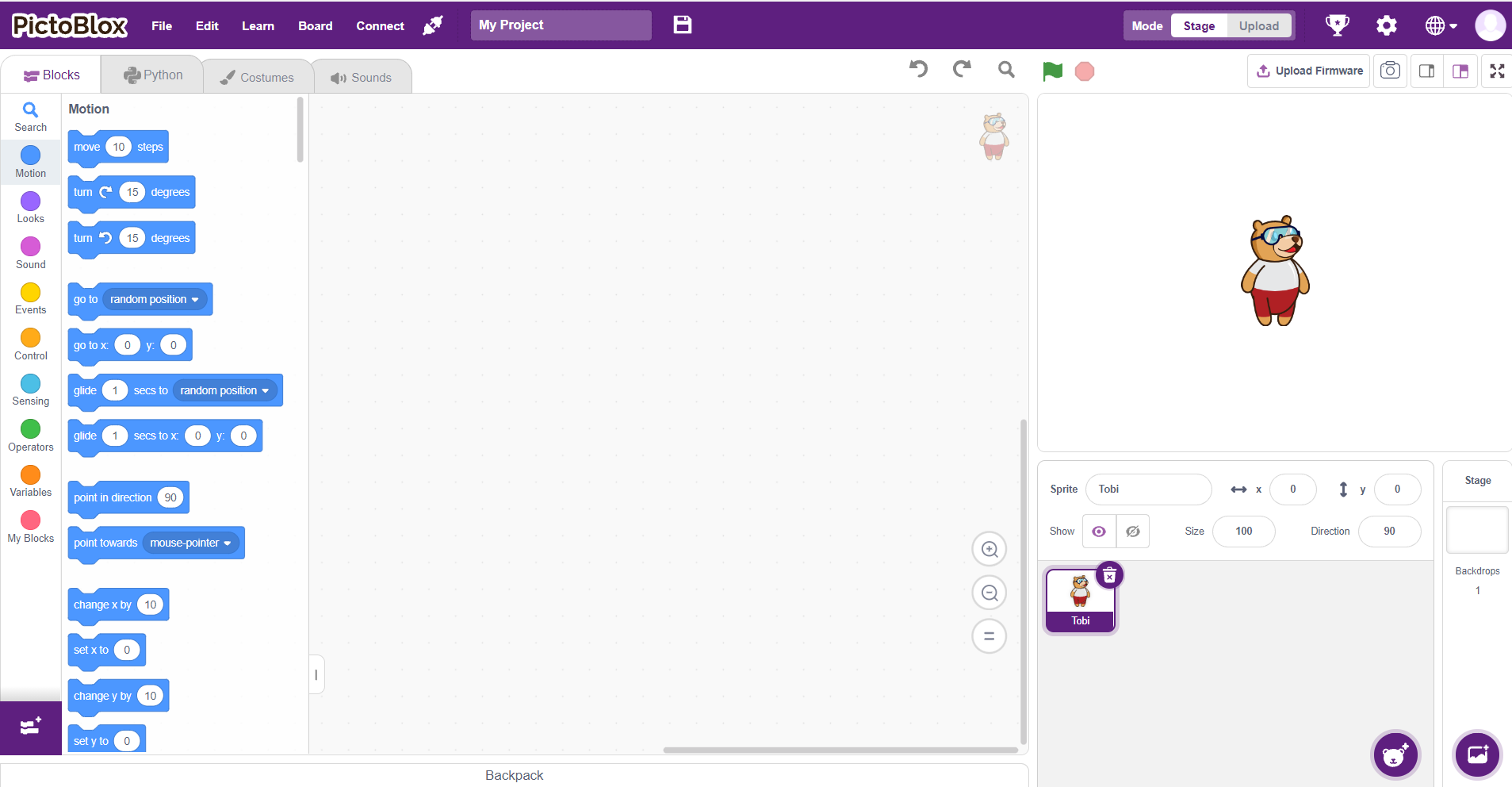 pictoblox getting  started screen