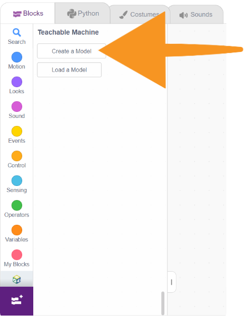 Click on create model in teachable machine extension