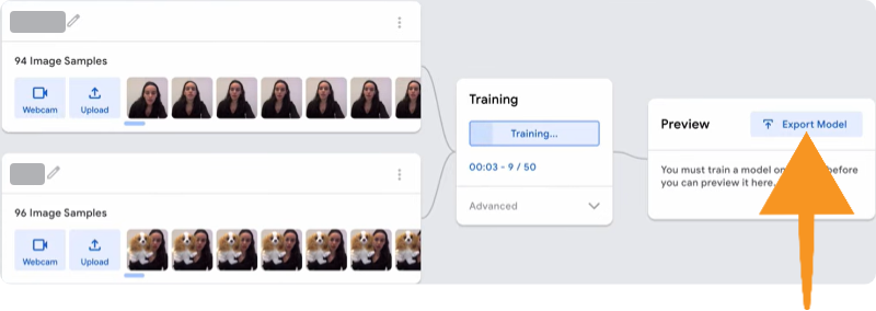 Create class then upload samples and then click on train model