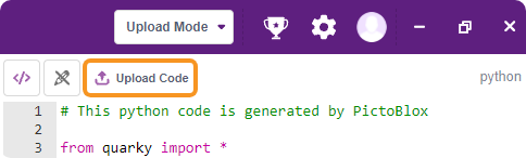 Upload Code button in pictoblox