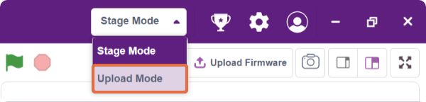 change stage mode to upload mode in pictoblox