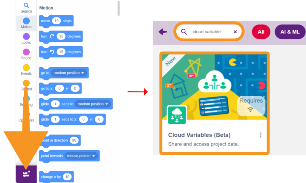 cloud variable extension selection
